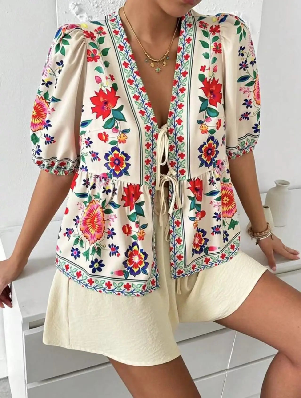 Conjunto Top Estampado con Cordones y Short