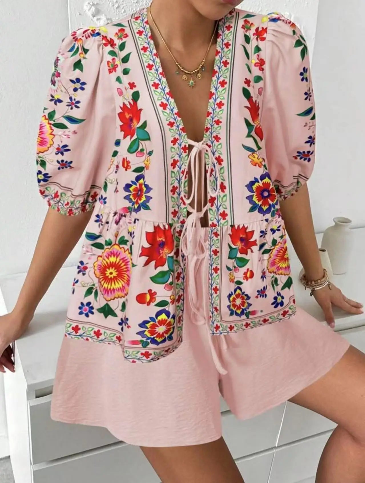 Conjunto Top Estampado con Cordones y Short