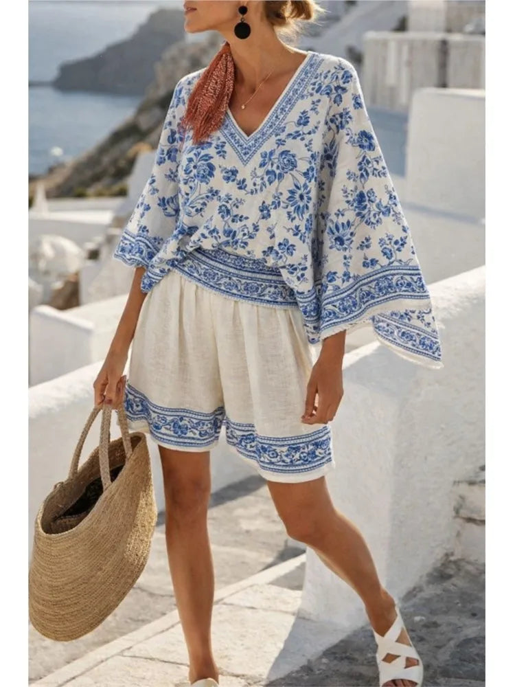 Conjunto Top Manga Murciélago Estampado y Short