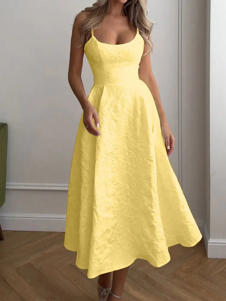 Vestido Largo Línea A con Tiritas y Espalda Descubierta