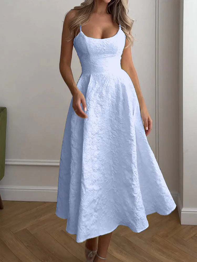 Vestido Largo Línea A con Tiritas y Espalda Descubierta