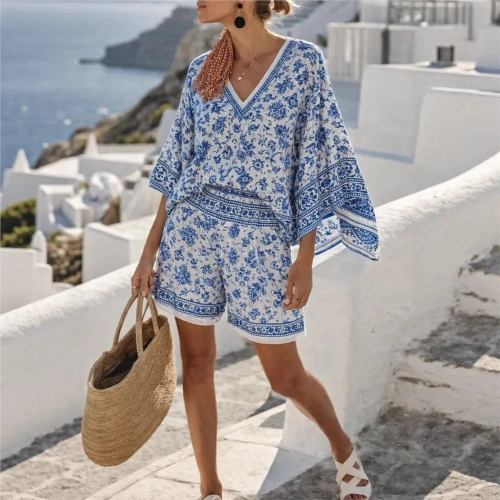Conjunto Top Manga Murciélago Estampado y Short