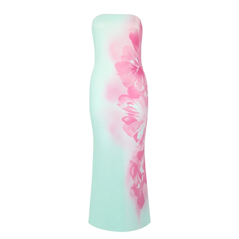 Vestido Largo Estampado Slim con Espalda Descubierta