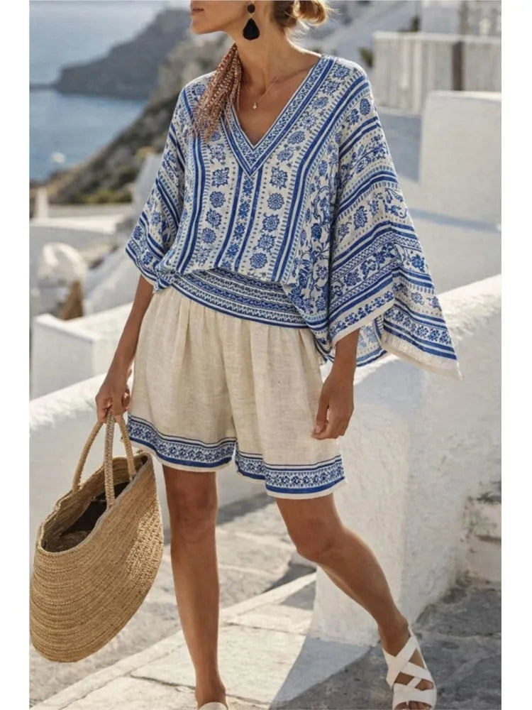 Conjunto Top Manga Murciélago Estampado y Short