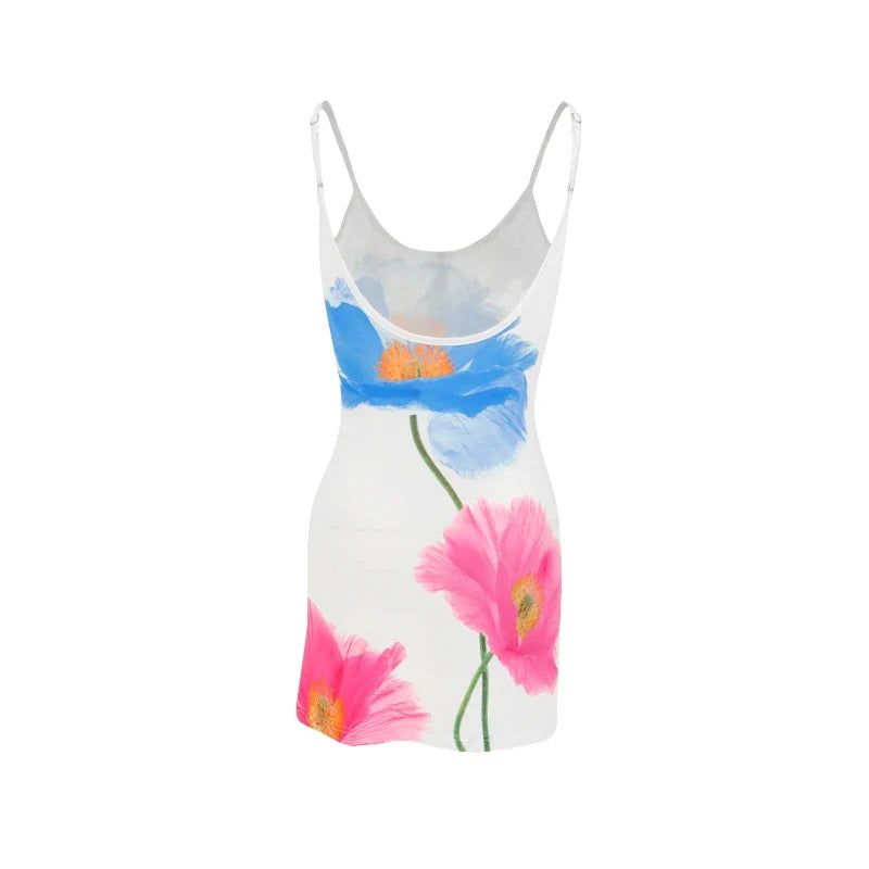 Mini Vestido Blanco Estampado con Tiritas y Espalda Abierta
