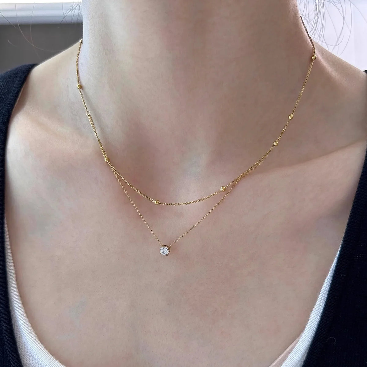 Choker Doble Capa con Zirconia de Acero Inoxidable