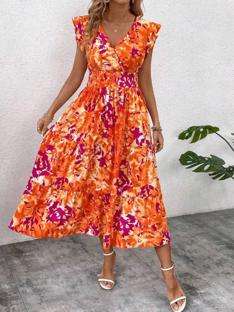 Mini Vestido Bohemio con Volados y Cintura Elástica
