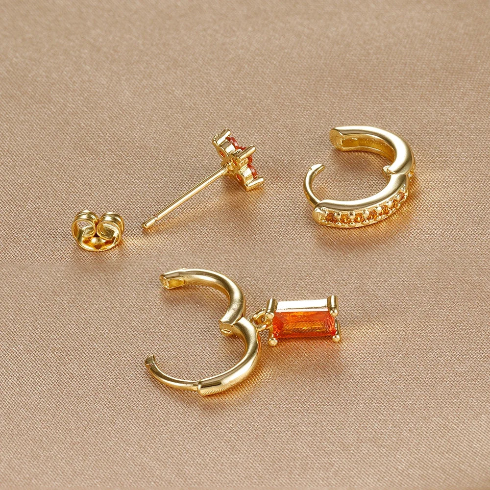 Set 3 Pares de Aros Colgantes con Zirconia