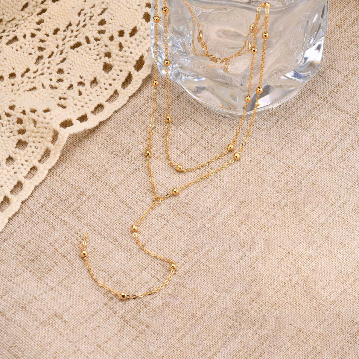 Collar Lariat Doble Capa con Baño Dorado