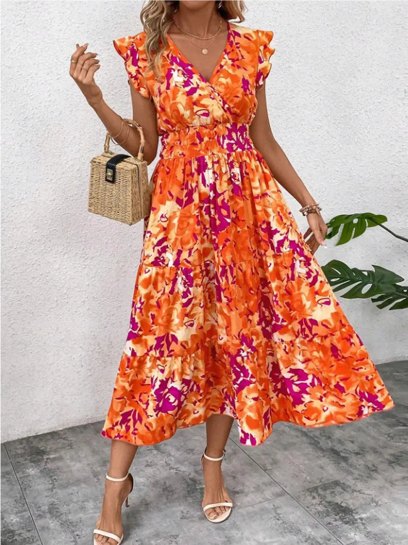 Mini Vestido Bohemio con Volados y Cintura Elástica