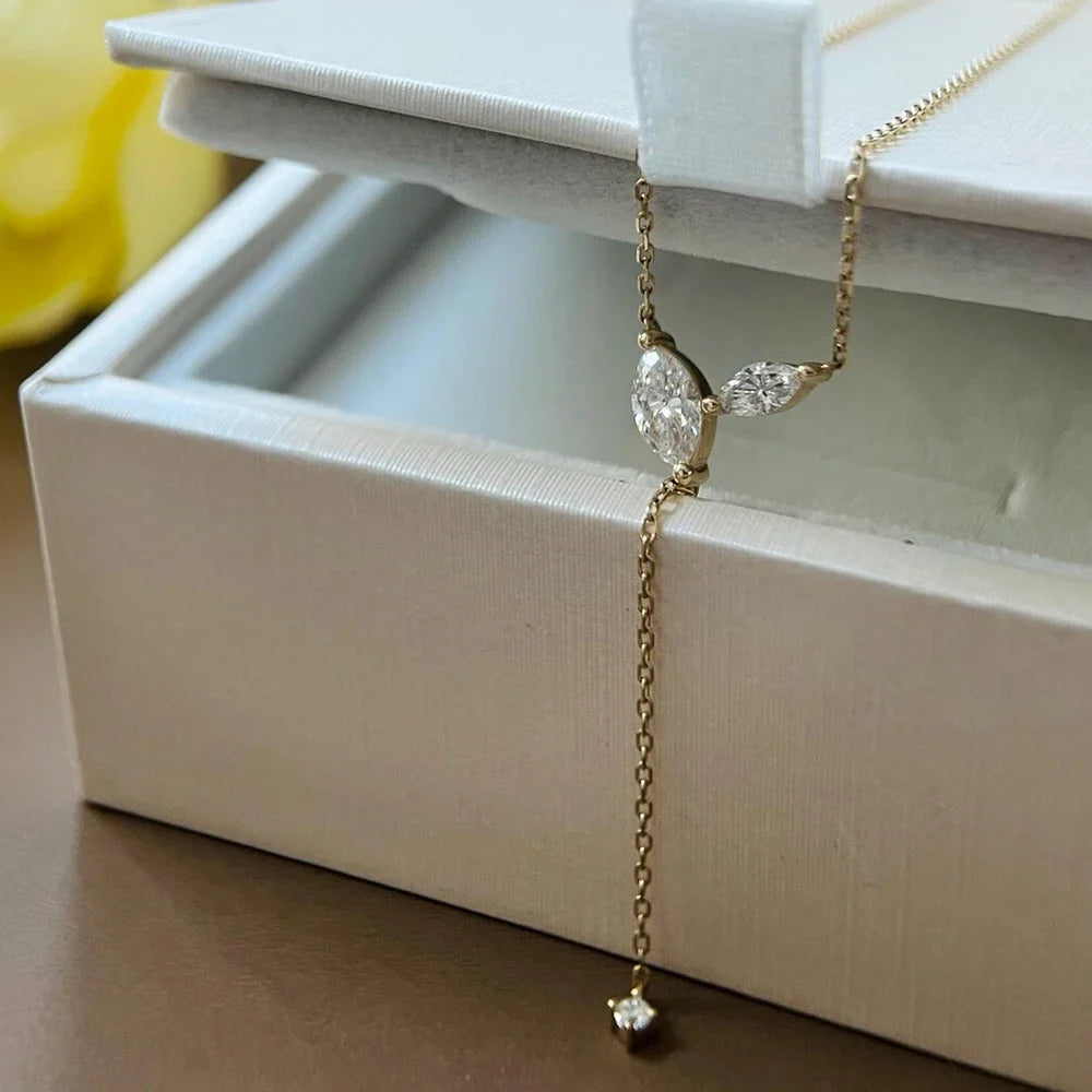 Collar Lariat Largo de Plata 925 con Moissanita Marquesa