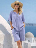 Conjunto de Lino Top Manga Corta y Pantalón Capri
