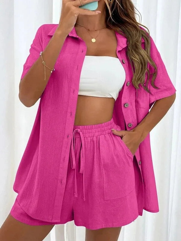 Conjunto Top Manga Larga con Botones y Short Wide Leg