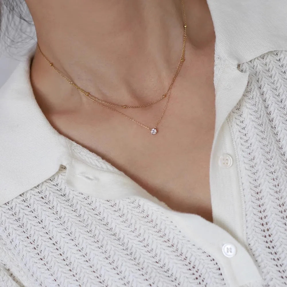 Choker Doble Capa con Zirconia de Acero Inoxidable
