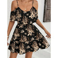 Mini Vestido Halter Estampado con Cintura Plisada