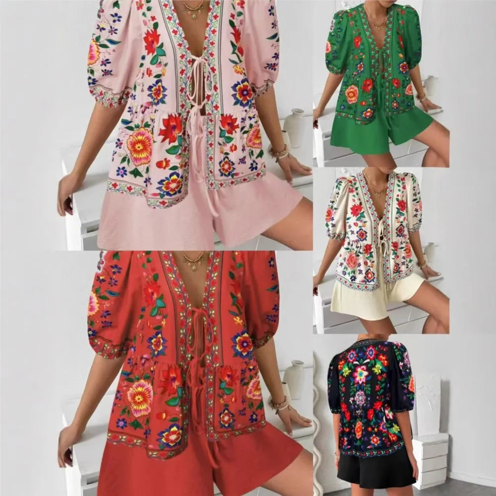 Conjunto Top Estampado con Cordones y Short