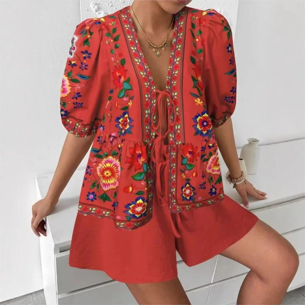 Conjunto Top Estampado con Cordones y Short