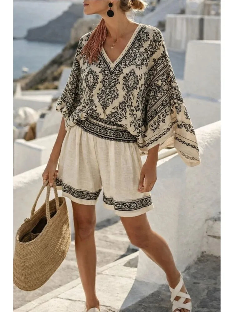 Conjunto Top Manga Murciélago Estampado y Short