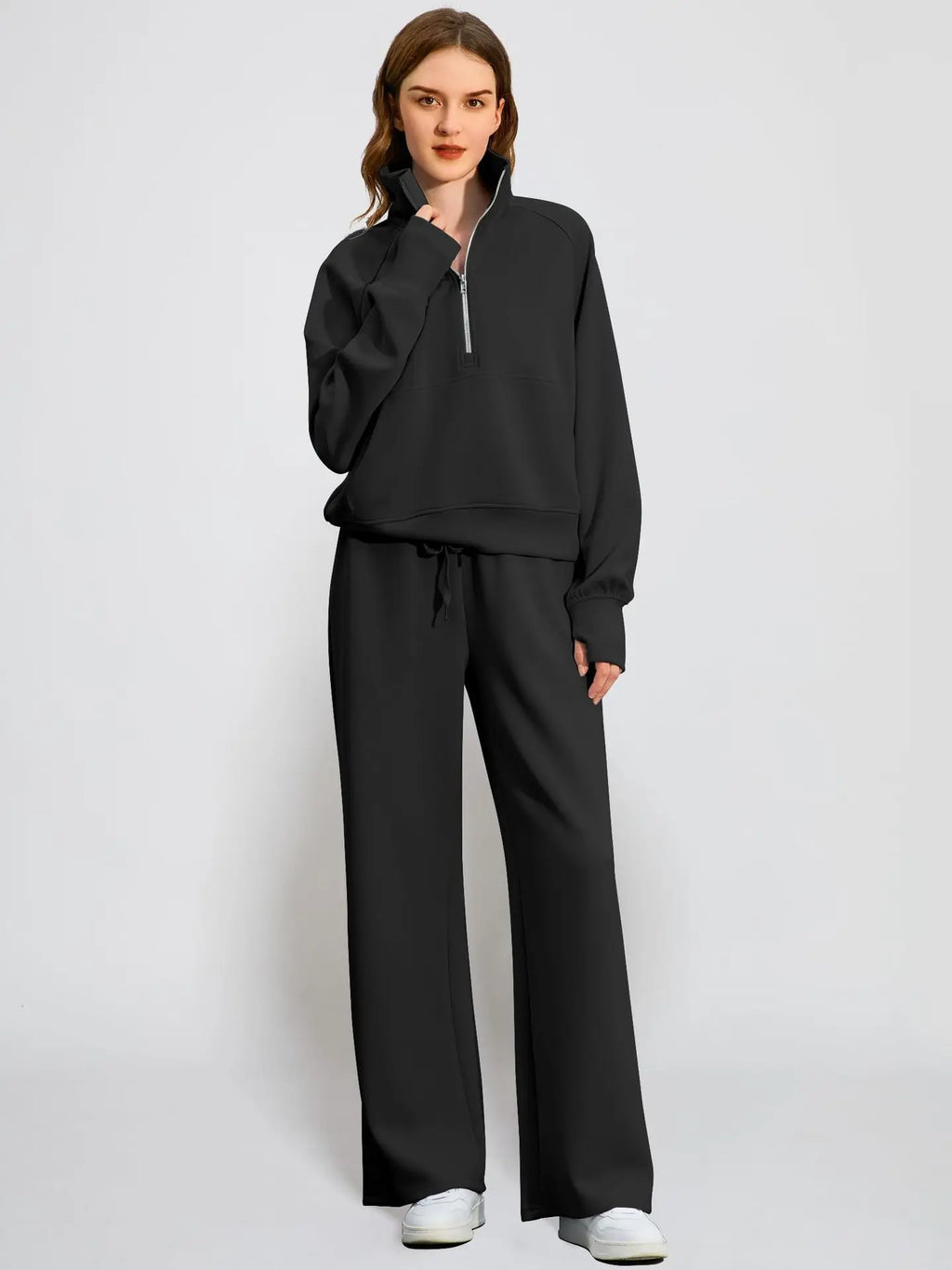 Conjunto Buzo Medio Cierre y Pantalón Wide Leg