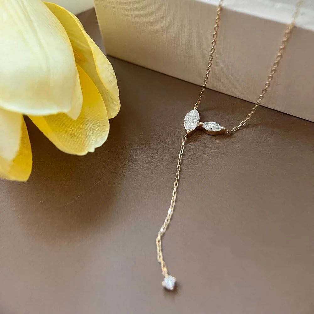 Collar Lariat Largo de Plata 925 con Moissanita Marquesa