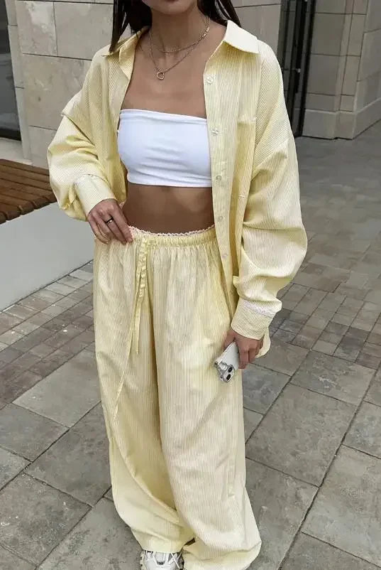 Conjunto Camisa Suelta y Pantalón con Cordones