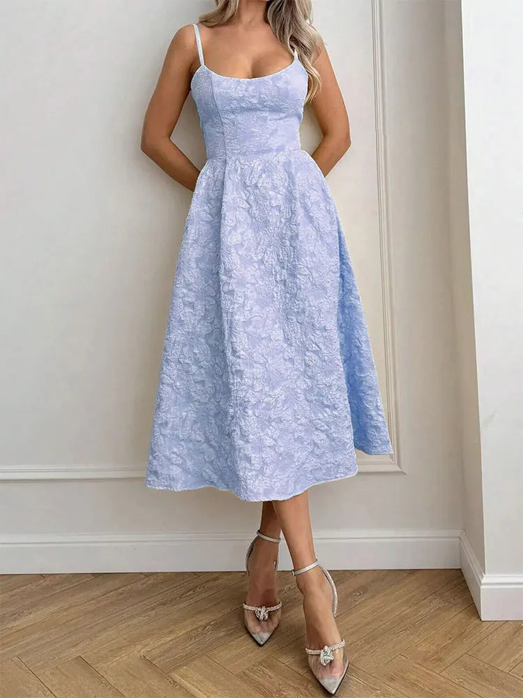 Vestido Largo Línea A con Tiritas y Espalda Descubierta