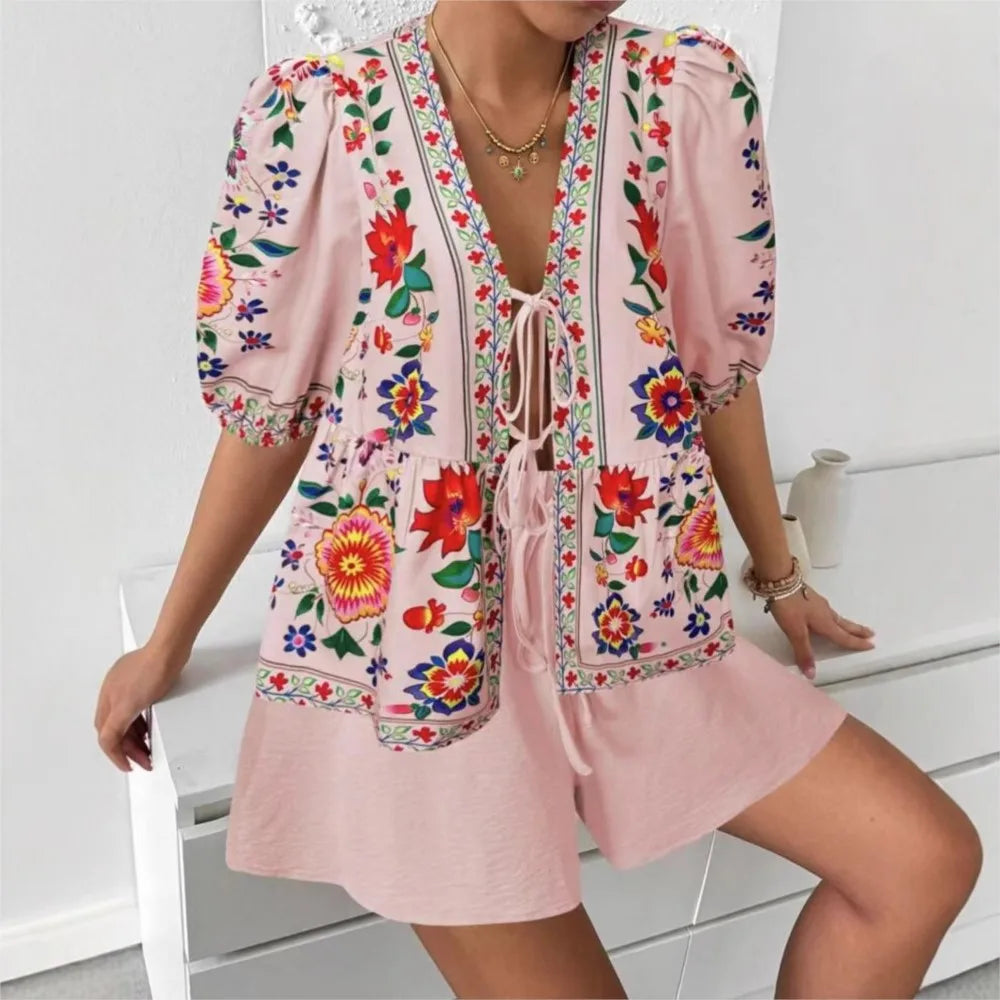 Conjunto Top Estampado con Cordones y Short