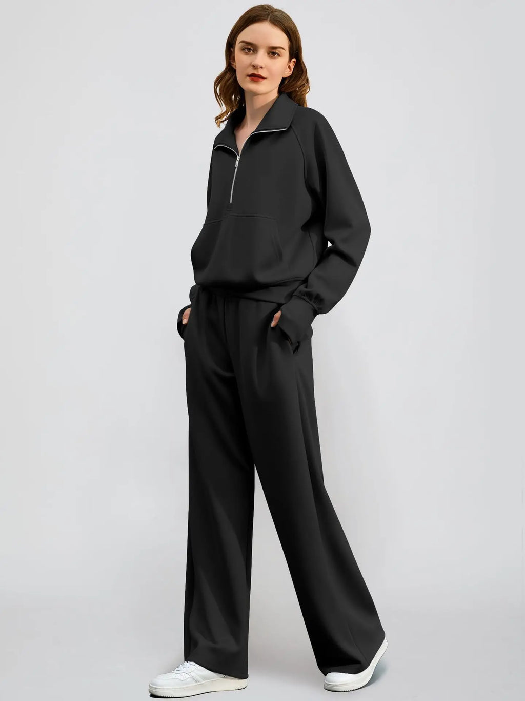 Conjunto Buzo Medio Cierre y Pantalón Wide Leg