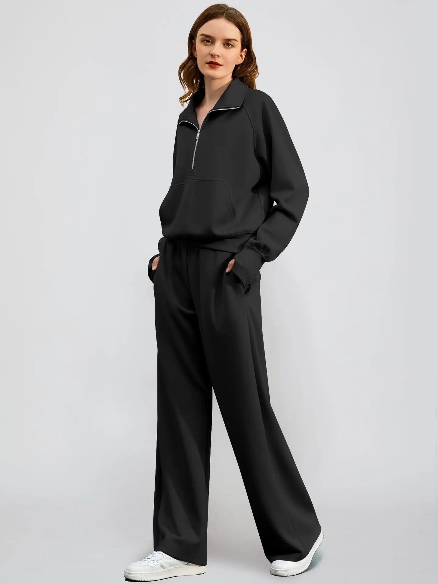 Conjunto Buzo Medio Cierre y Pantalón Wide Leg