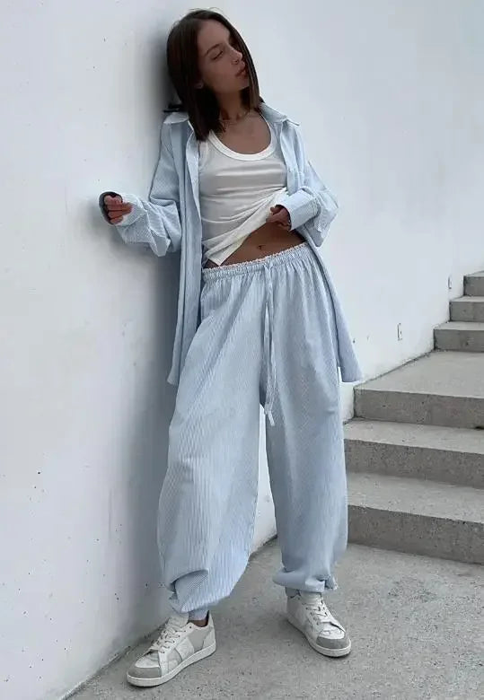 Conjunto Camisa Suelta y Pantalón con Cordones