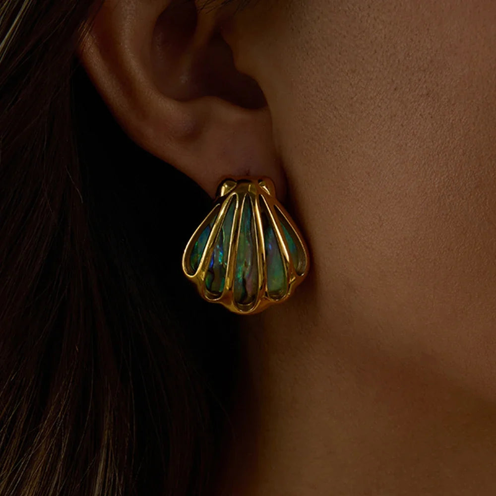Aros con Concha Abulón Acero Inoxidable 18K