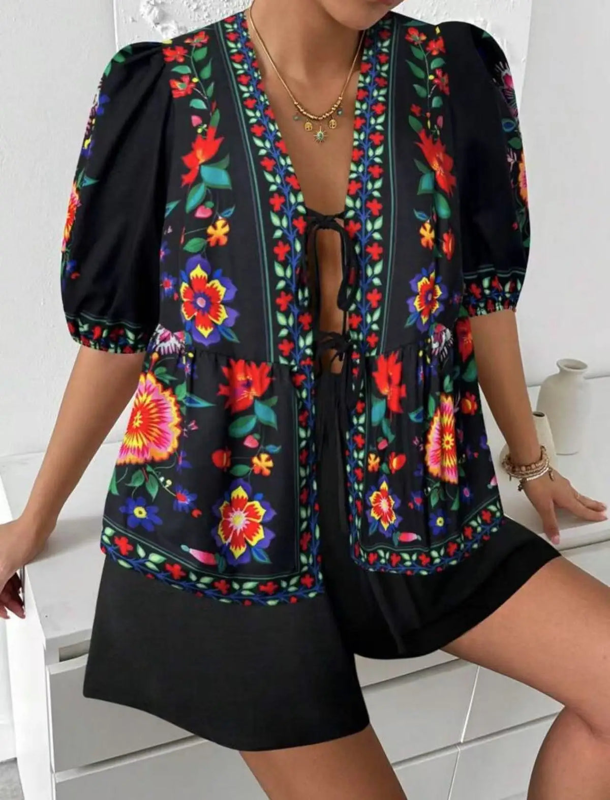 Conjunto Top Estampado con Cordones y Short