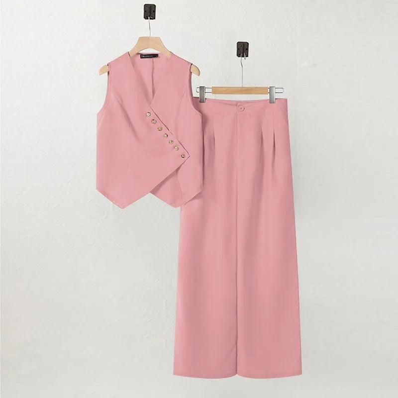 Conjunto Chaleco con Botones y Pantalón Wide Leg