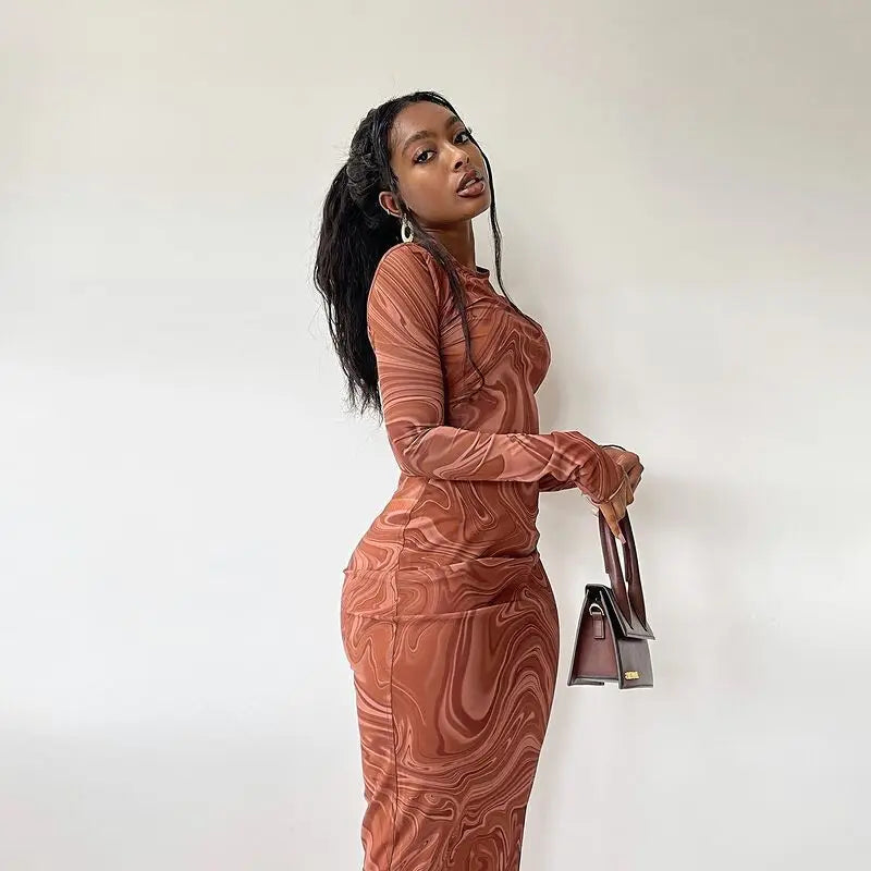 Vestido Midi Bodycon Manga Larga para Fiesta