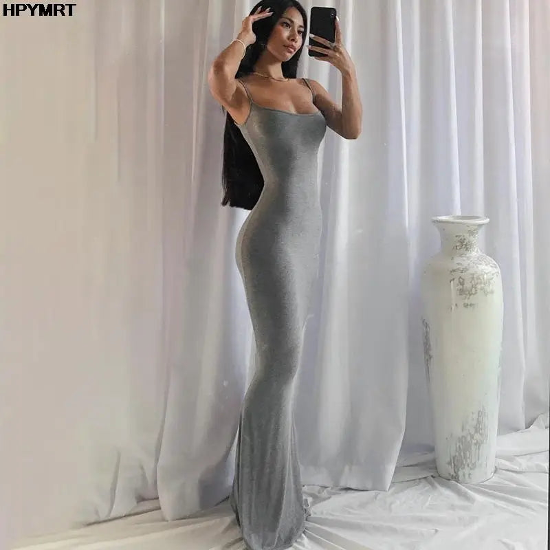 Vestido Largo Satinado Slip Espalda Descubierta
