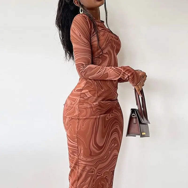 Vestido Midi Bodycon Manga Larga para Fiesta