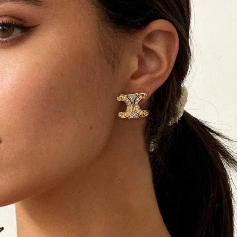 Aros Stud Baño 14K con Zirconia