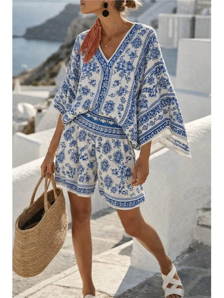 Conjunto Top Manga Murciélago Estampado y Short
