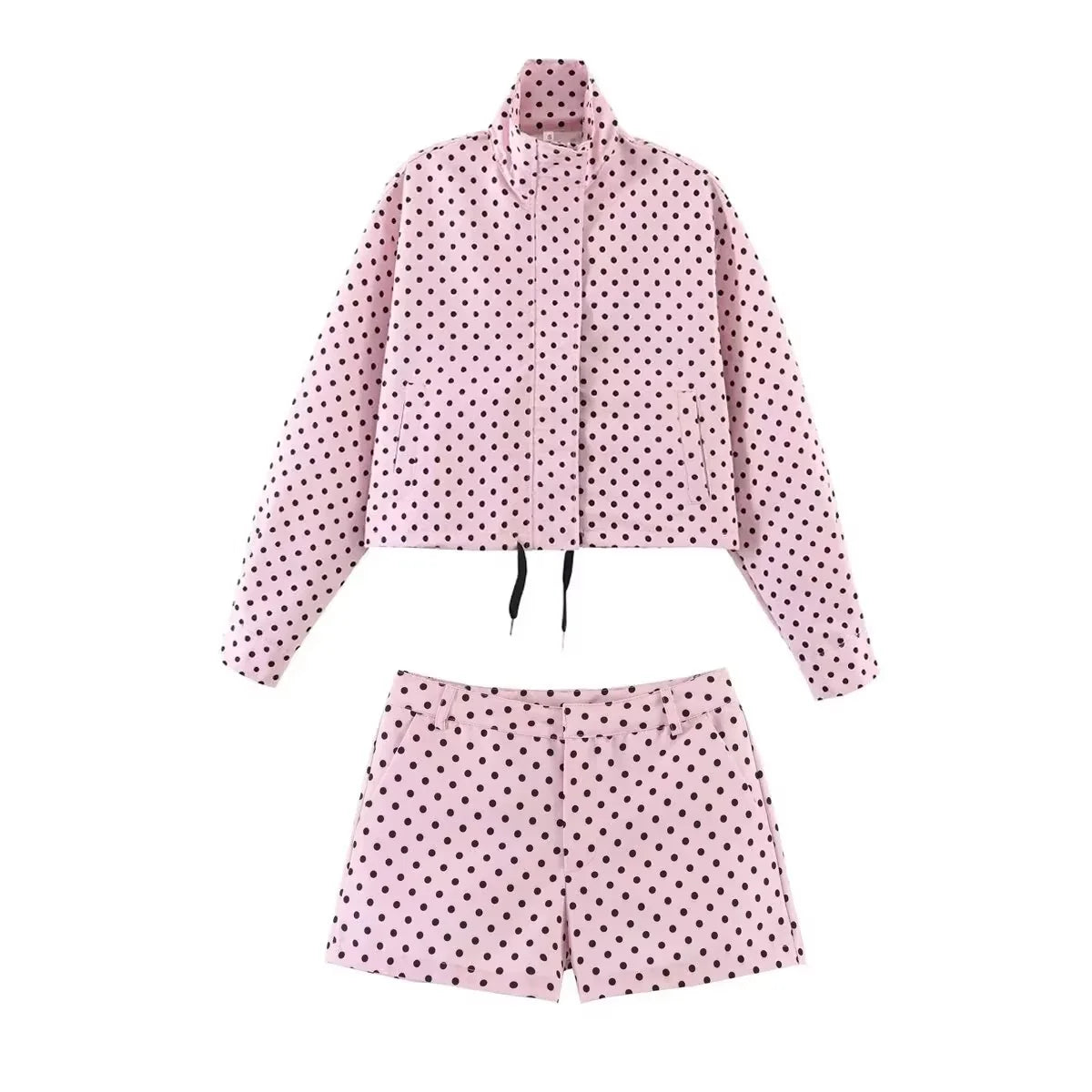 Conjunto Campera con Lunares y Short Cuello Alto