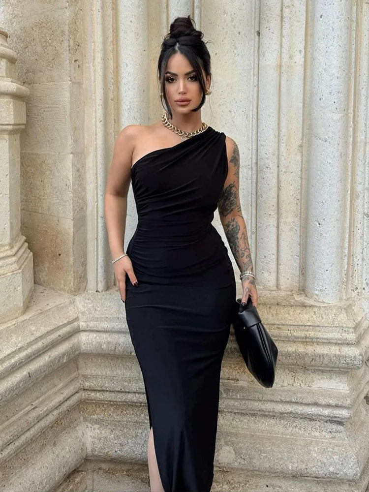 Vestido Largo con Tajo y Espalda Descubierta