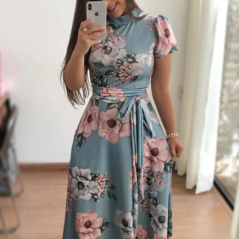 Vestido Largo con Estampado Floral y Manga Larga