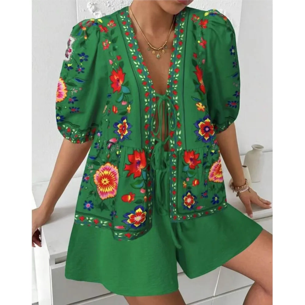 Conjunto Top Estampado con Cordones y Short
