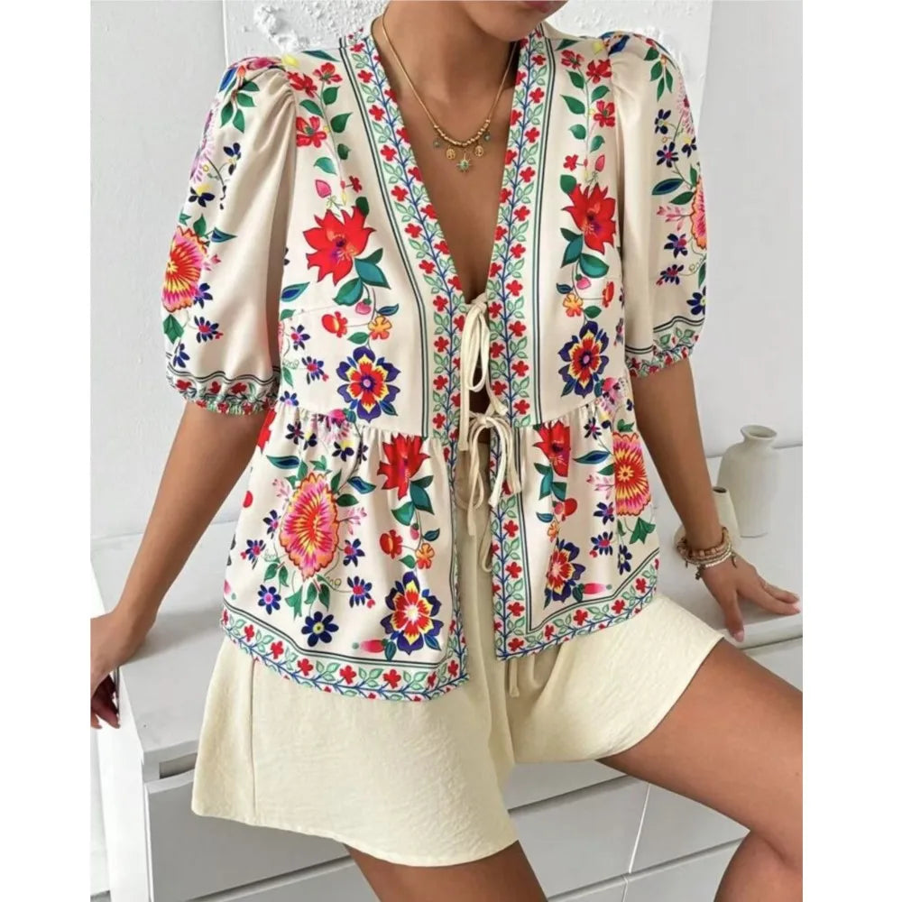 Conjunto Top Estampado con Cordones y Short