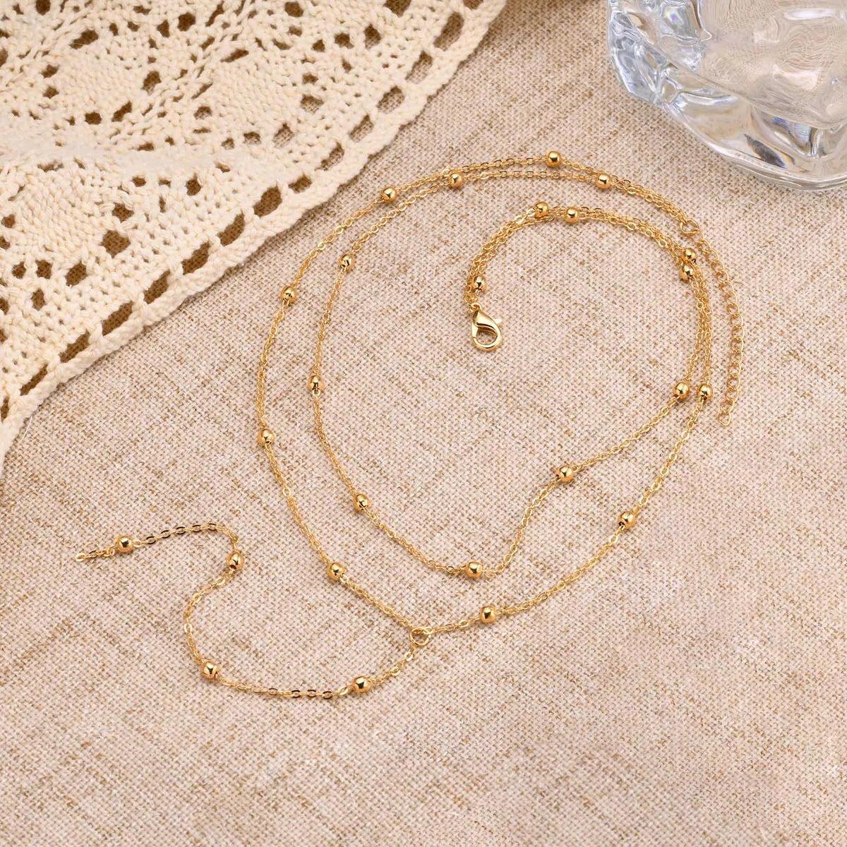 Collar Lariat Doble Capa con Baño Dorado