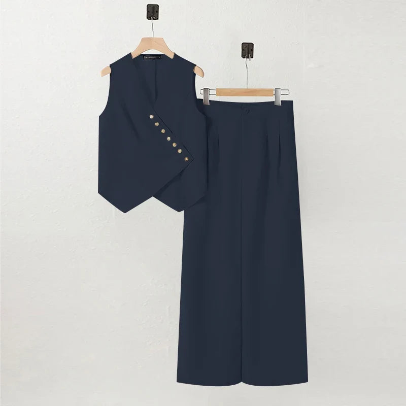 Conjunto Chaleco con Botones y Pantalón Wide Leg