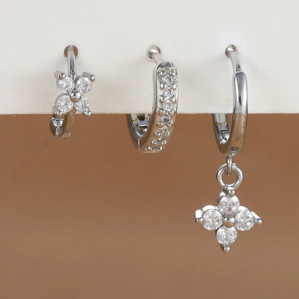 Set 3 Pares de Aros Colgantes con Zirconia
