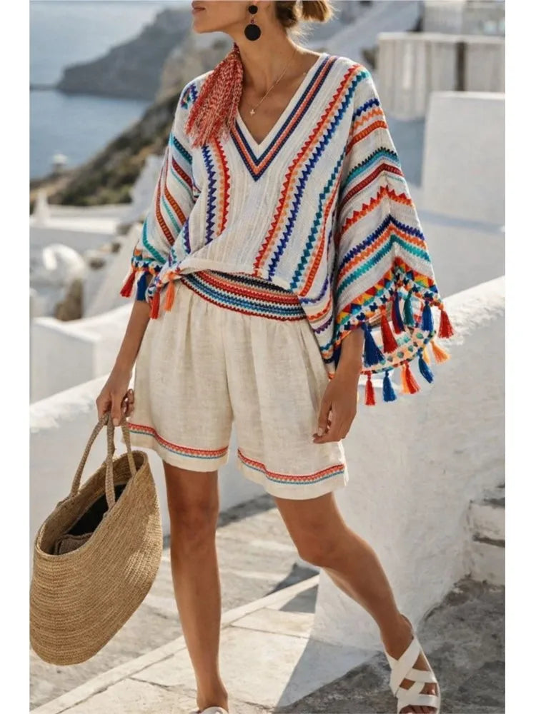 Conjunto Top Manga Murciélago Estampado y Short