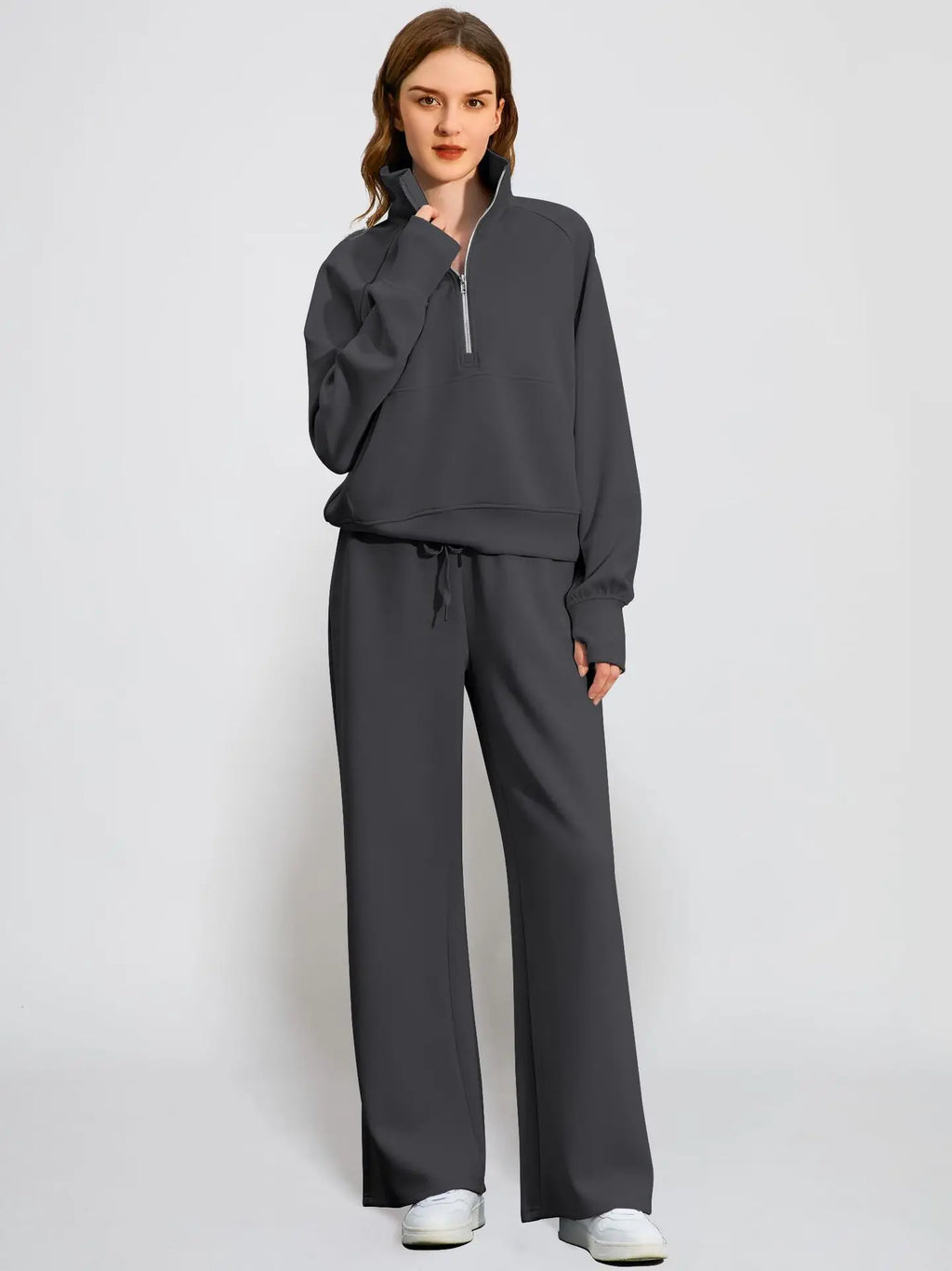 Conjunto Buzo Medio Cierre y Pantalón Wide Leg