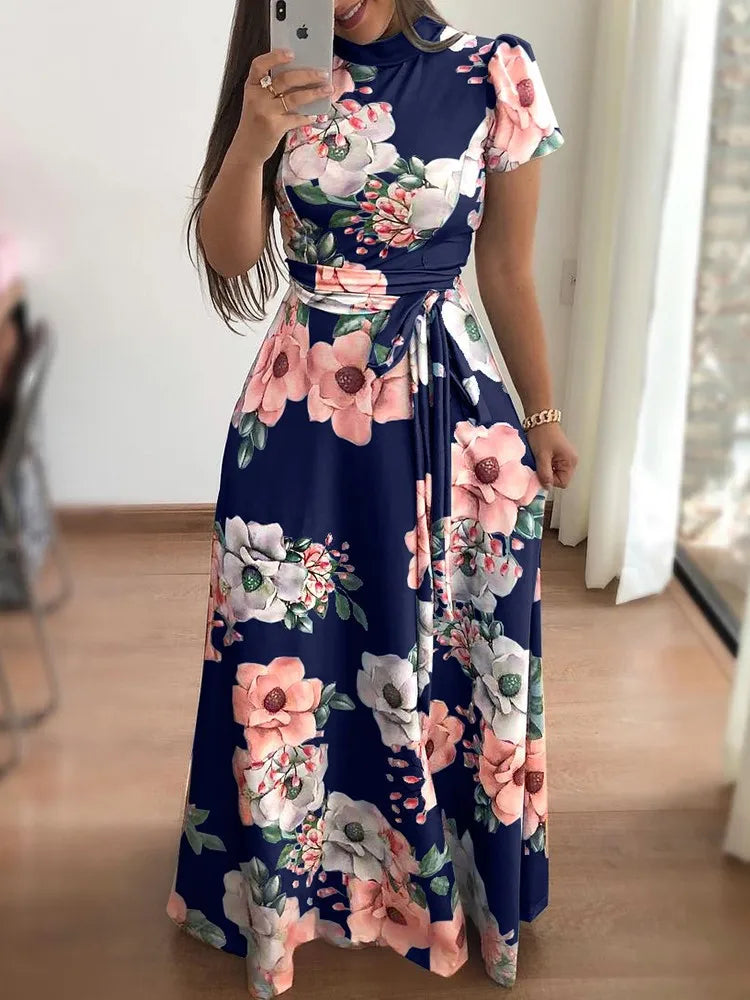 Vestido Largo con Estampado Floral y Manga Larga