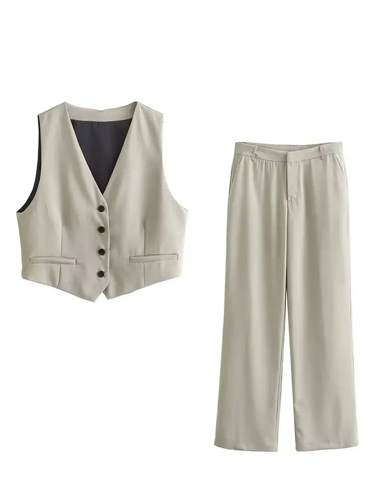 Conjunto Chaleco con Botones y Pantalón Wide Leg de Vestir